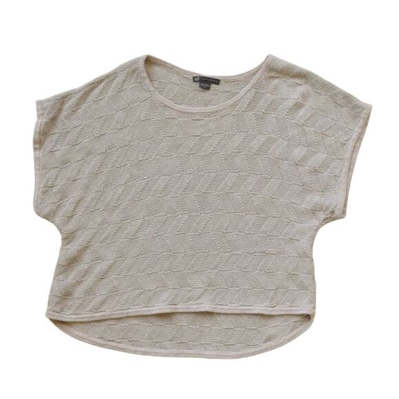 ARMANI EXCHANGE  Boxy Linen Short Sleeve Sweater Top Tan Beige Metallic - Picture 6 of 7